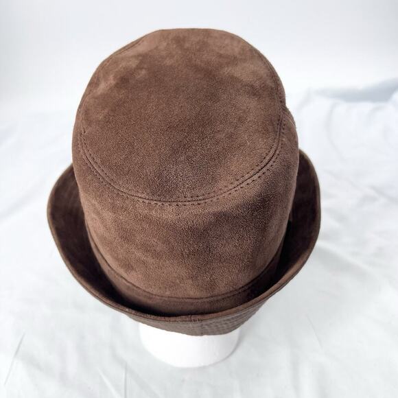 Vintage Echtes Leder Brown Suede Tall Bucket Cap Unisex 9\
